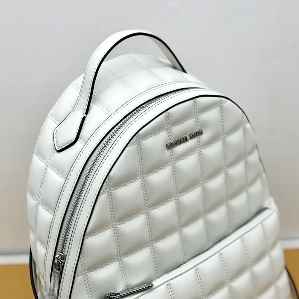 Michael Kors Sheila Quilted Medium Backpack with Top Handle Optic White